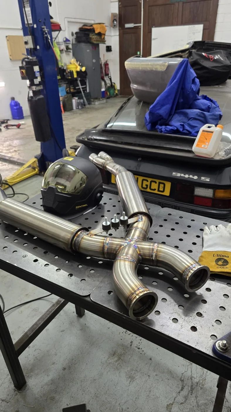 Custom stainless X-pipe and silencers on the welding table